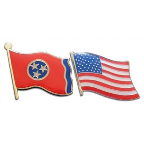 Tennessee The Volunteer State & United States American Flag Lapel Pin or Hat Pin & Tie Tack Set with Clutch Back by Novel Merk, Red White Blue, M