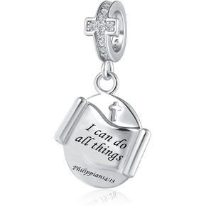 MZC Jewelry Religious Cross Charm Prayer Bible Christian Keep Faith Dangle Bead for Women Gril Pandora Bracelets