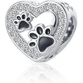 You Left Paw Print On My Heart Charm Clear CZ Footprint Bead for European Bracelet