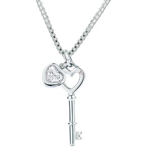 Cherished Moments Sterling Silver Key to my Heart Pendant Necklace with Heart Shaped CZ 16-18"
