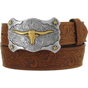Tony Lama Boy's Brown Tooled Texas Belt Brown 26