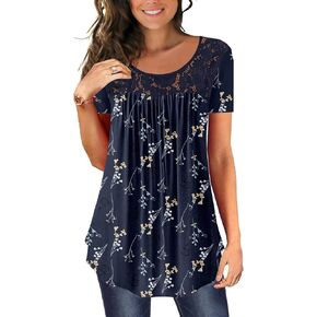 YizCore Women's Casual Tunic Tops For Leggings Short Sleeve Loose Henley Blouses Round Neck Flowy TShirts Summer