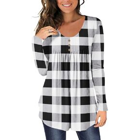 YizCore Women's Casual Tunic Tops For Leggings Short Sleeve Loose Henley Blouses Round Neck Flowy TShirts Summer