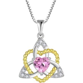 FJ Silver Celtic Knot Necklace for Women Irish Triquetra Trinity Love Heart Knot Pendant Necklaces with Birthstone