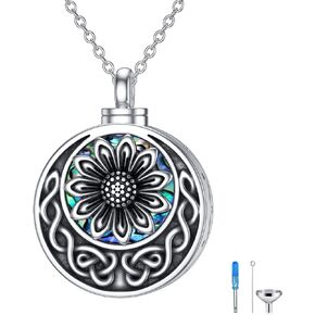 Personalized Sunflower Cremation Jewelry 925 Sterling Silver Urn Necklace Keepsake Ashes Hair Memorial Pendant Locket for Women Mom