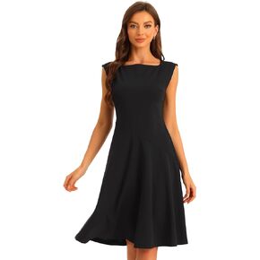 Allegra K Sheath Dress for Women's Square Neck Elegant Teacher Office A Line Dresses
