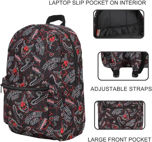 Stranger Things Hellfire Club AOP Black Laptop Backpack, Multicolored, OSFA in Saudi Arabia