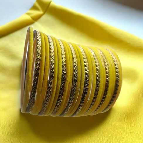 JAWSHEE Velvet Bangles Golden Set, 2 Dozen Glass Velvet Bangles, Matte Color With Velvet Layer For Added Beauty and Durability, Beautiful Women's Bangle Bracelets, Indian Bangles Jewelry Sets For Women in Saudi Arabia
