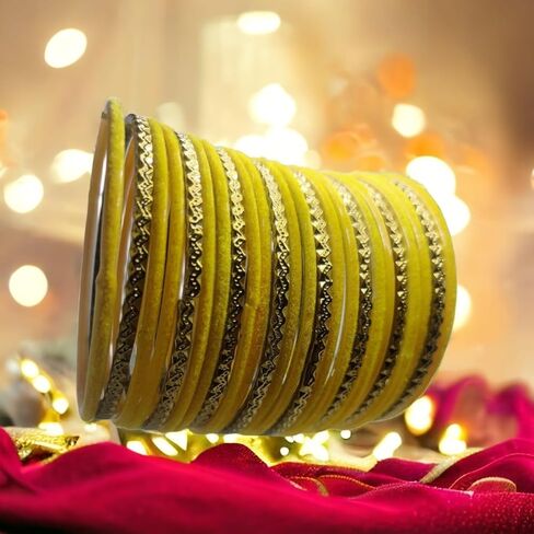 JAWSHEE Velvet Bangles Golden Set, 2 Dozen Glass Velvet Bangles, Matte Color With Velvet Layer For Added Beauty and Durability, Beautiful Women's Bangle Bracelets, Indian Bangles Jewelry Sets For Women in Saudi Arabia