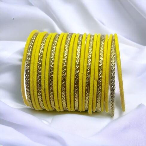 JAWSHEE Velvet Bangles Golden Set, 2 Dozen Glass Velvet Bangles, Matte Color With Velvet Layer For Added Beauty and Durability, Beautiful Women's Bangle Bracelets, Indian Bangles Jewelry Sets For Women in Saudi Arabia