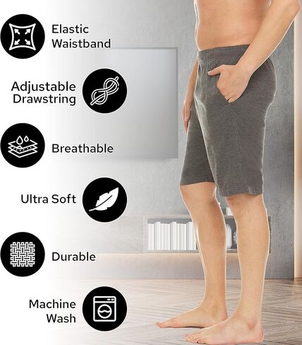 شورت كاجوال للرجال مصنوع من الجيرسيه القطني 100% من Essential Elements، ملابس نوم كاجوال نشطة، بيجامة PJ كاجوال in Kuwait