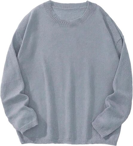 MakeMeChic Women's Plus Size Solid Drop Shoulder Long Sleeve Pullover Sweater Round Neck Casual Tops in Saudi Arabia