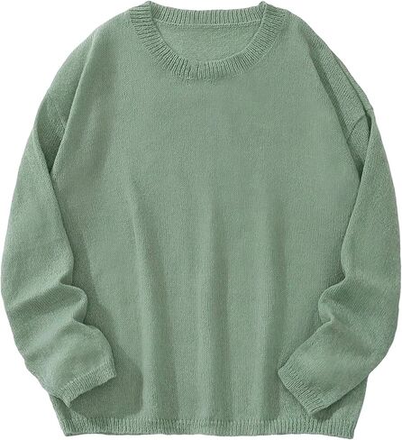 MakeMeChic Women's Plus Size Solid Drop Shoulder Long Sleeve Pullover Sweater Round Neck Casual Tops in Saudi Arabia