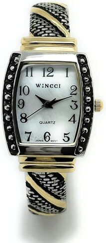 ساعة Wincci للسيدات مستطيلة الشكل مع أزرار صغيرة وأساور معدنية، ساعة كوارتز تناظرية أنيقة، مينا من عرق اللؤلؤ، سهلة القراءة، أرقام سوداء، ساعة ودقيقة سوداء، عقارب ثانية in Kuwait