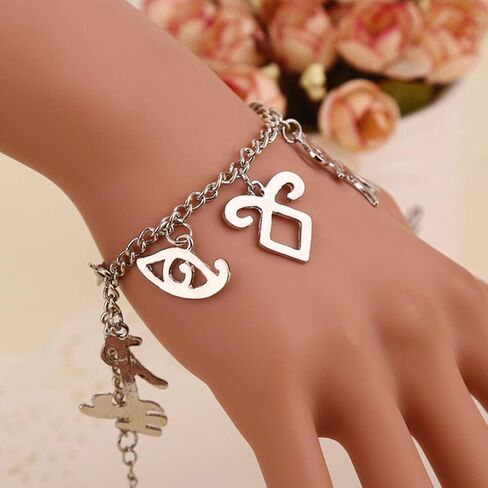 YouU The Mortal Instruments City of Bones Inspired Angelic Power Rune Symbols Bracelet and Necklace Set with Jewelry Box-Silver in Saudi Arabia