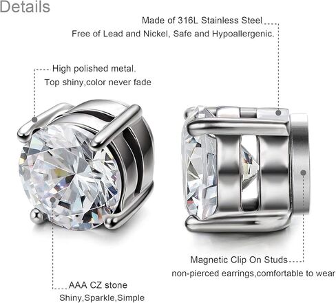 LOYALLOOK أقراط ستانلس ستيل للرجال والنساء للجنسين مكعب زركونيا مرصعة 5-10 ملم in Kuwait