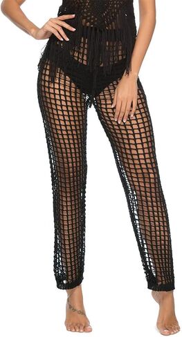 Womens Sexy Hollow Out Crochet High Waist Mesh Beach Bikini Swimsuits Cover Up Pants in Kuwait