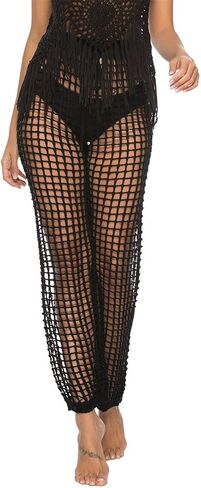Womens Sexy Hollow Out Crochet High Waist Mesh Beach Bikini Swimsuits Cover Up Pants in Kuwait