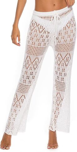 Womens Sexy Hollow Out Crochet High Waist Mesh Beach Bikini Swimsuits Cover Up Pants in Kuwait