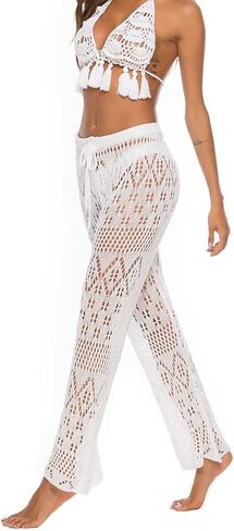 Womens Sexy Hollow Out Crochet High Waist Mesh Beach Bikini Swimsuits Cover Up Pants in Kuwait