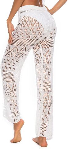 Womens Sexy Hollow Out Crochet High Waist Mesh Beach Bikini Swimsuits Cover Up Pants in Kuwait