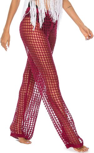 Womens Sexy Hollow Out Crochet High Waist Mesh Beach Bikini Swimsuits Cover Up Pants in Kuwait