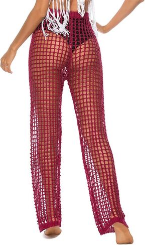 Womens Sexy Hollow Out Crochet High Waist Mesh Beach Bikini Swimsuits Cover Up Pants in Kuwait