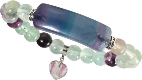 SUNYIK Handmade Love Heart Stone Bracelets for Women Men, Natural Crystal Bar Curved Bead Stretch Bracelet for Unisex in Saudi Arabia