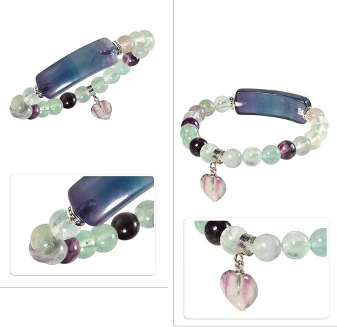 SUNYIK Handmade Love Heart Stone Bracelets for Women Men, Natural Crystal Bar Curved Bead Stretch Bracelet for Unisex in Saudi Arabia