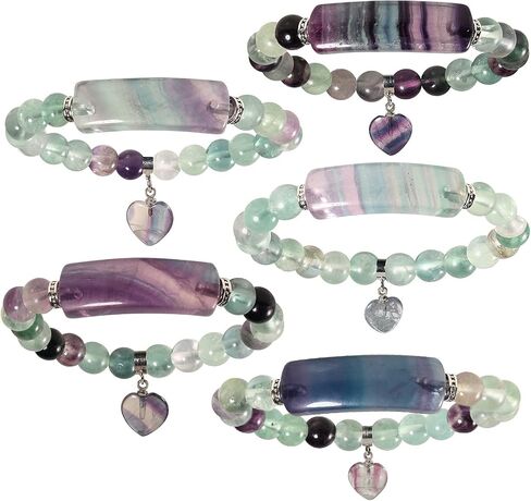 SUNYIK Handmade Love Heart Stone Bracelets for Women Men, Natural Crystal Bar Curved Bead Stretch Bracelet for Unisex in Saudi Arabia