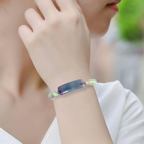 SUNYIK Handmade Love Heart Stone Bracelets for Women Men, Natural Crystal Bar Curved Bead Stretch Bracelet for Unisex in Saudi Arabia