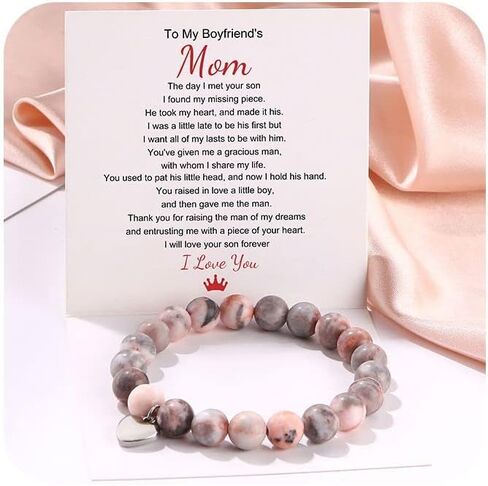 Gifts for Mom Natural Stone Bracelet for Women Mom Mother in Law Heart Charm Agate Bead Bracelets Gifts for Mothers Day Birthday Anniversary Christmas in Saudi Arabia