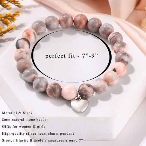 Gifts for Mom Natural Stone Bracelet for Women Mom Mother in Law Heart Charm Agate Bead Bracelets Gifts for Mothers Day Birthday Anniversary Christmas in Saudi Arabia