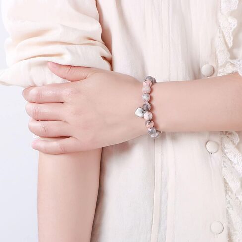 Gifts for Mom Natural Stone Bracelet for Women Mom Mother in Law Heart Charm Agate Bead Bracelets Gifts for Mothers Day Birthday Anniversary Christmas in Saudi Arabia
