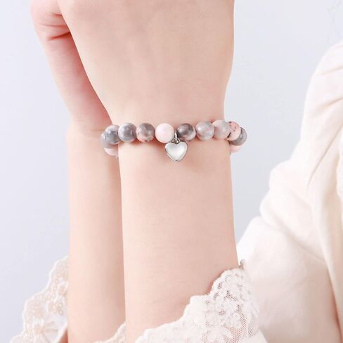 Gifts for Mom Natural Stone Bracelet for Women Mom Mother in Law Heart Charm Agate Bead Bracelets Gifts for Mothers Day Birthday Anniversary Christmas in Saudi Arabia