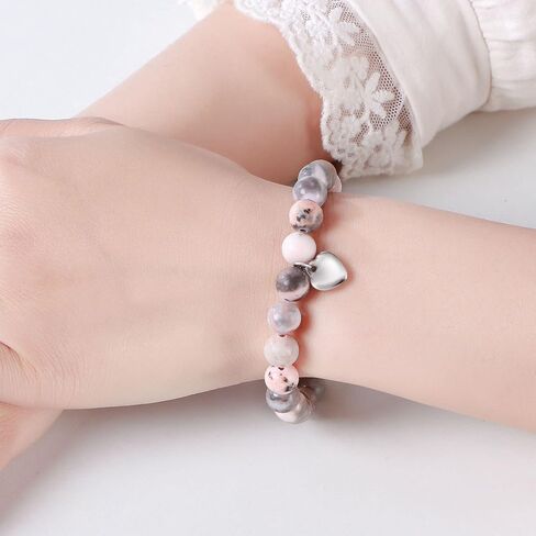 Gifts for Mom Natural Stone Bracelet for Women Mom Mother in Law Heart Charm Agate Bead Bracelets Gifts for Mothers Day Birthday Anniversary Christmas in Saudi Arabia