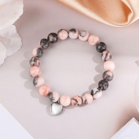 Gifts for Mom Natural Stone Bracelet for Women Mom Mother in Law Heart Charm Agate Bead Bracelets Gifts for Mothers Day Birthday Anniversary Christmas in Saudi Arabia