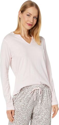 Karen Neuburger Petite Long Sleeve Split-Neck Tee PJ Set in Saudi Arabia