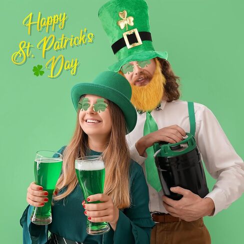 JieyueJewelry 5 Pcs St. Patrick's Day Party Costume Accessories Green Leprechaun Top Hat Shamrock Suspenders Glasses Bow and Bow Tie for Fancy Dress Irish Party Decor in Kuwait