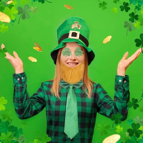 JieyueJewelry 5 Pcs St. Patrick's Day Party Costume Accessories Green Leprechaun Top Hat Shamrock Suspenders Glasses Bow and Bow Tie for Fancy Dress Irish Party Decor in Kuwait