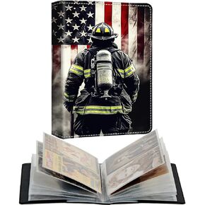 Photo Album 5x3.5" 80 Photos Pockets PU Leather Cover Photo Albums with Inner Transparent Pockets and Elastic Band Design for Family Anniversary Wedding Baby Pets,Flag Firefighter