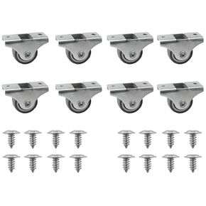 CHENJIN 8PCS Furniture Fixed Casters 1 Inch Rubber Wheel Steel Plate Mini Casters Silent Sliding Door Pulleys One Way Rolling Wheels for Bedside Cabinets Shoe Cabinets Dressing Tables File Cabinets