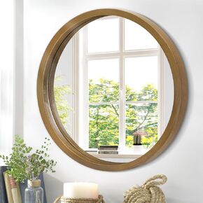JJUUYOU Large Circle Wall Mirror 20 Inch White Round Mirror for Bathroom Wall Mounted Wood Frame Circular Mirror for Living Room, Bedroom, Washroom, Dorm Decorative