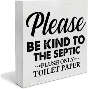 Country Only Flush Toilet Paper Wood Box Sign Decor Desk Sign Be Kind to the Septic Wooden Box Block Sign Rustic Home Bathroom Shelf Wall Decoration