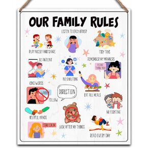 House Rules - Ready to Hanging Family Rules Wood Decor Sign - Home Wall Art Decor - Playroom Decorations for Toddler Bedroom Living Room - B01