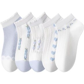 Womens Ankle Combed Cotton Socks Seamless Low Cut Thin Fashion Gifts Print Striped Cute Socks 5 Pairs