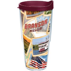 Tervis Missouri-Branson Collage Insulated Tumbler with Wrap and Maroon Lid, 24oz, Clear