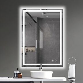 Small-LED Bathroom Mirror with Lights - 16x24in Wall Mount Mirror, Tri-Color Dimmable Smart Shatterproof Anti-Fog Vanity Mirror for Bedroom/Living Room