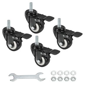 uxcell 2 Inch Swivel Threaded Stem Casters M8x15mm Thread PU Caster Wheel with Brake 110lbs Load for Furniture Carts, Black 4pcs