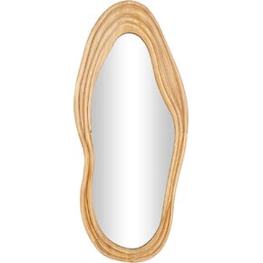 Deco 79 Wood Room Wall Mirror Abstract Wavy Entryway Mirror with Dimensional Carved Frame, Wall Mounted Mirror 18" x 2" x 41", Brown